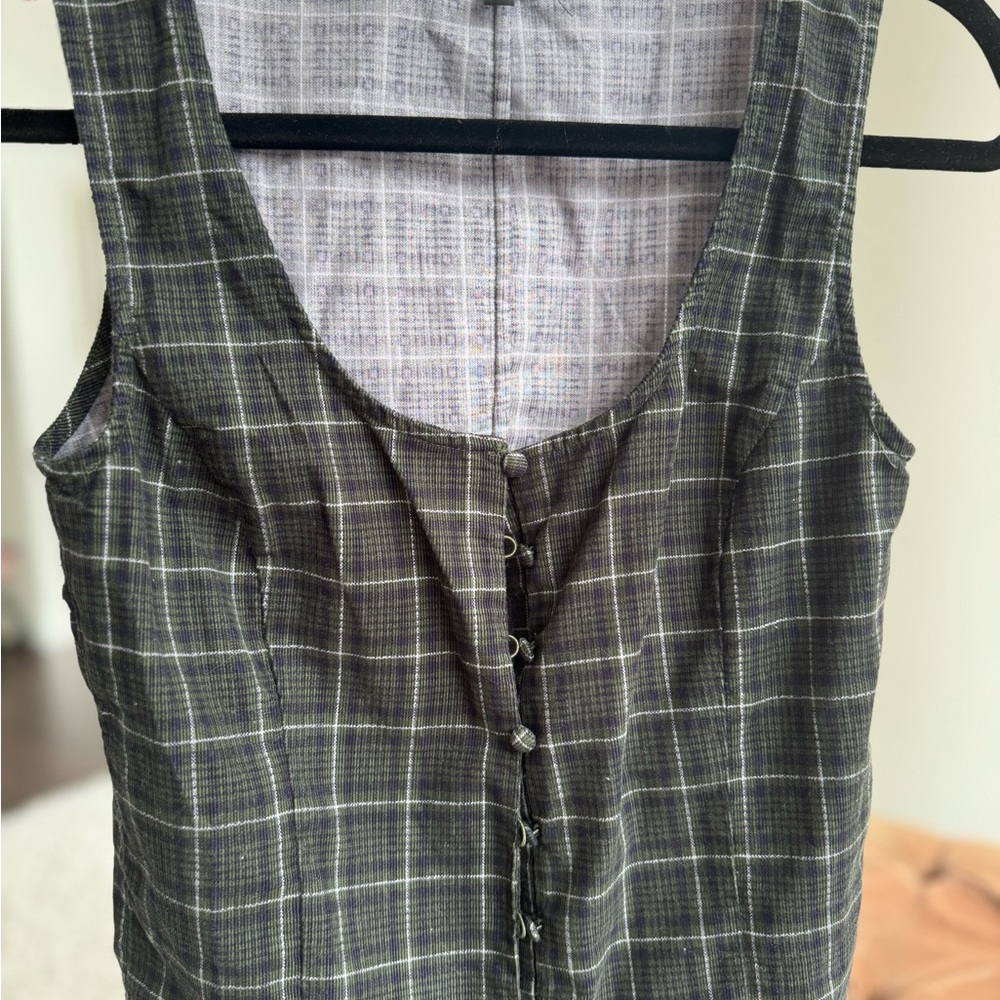 Madewell Plaid Button-Down Jumpsuit - Gray and Green